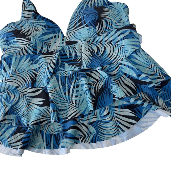 Time & Tru Womens Blue Tropical Print Ruffled Halter Swimsuit S (4-6) - Picture 11 of 11